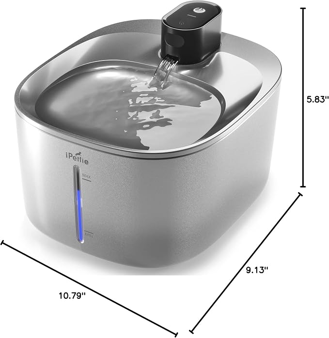 iPettie Runway Stainless Steel Cat Water Fountain, 1.1 Gal/4.0L Large Capacity, 5-Stage Water Filter, Black