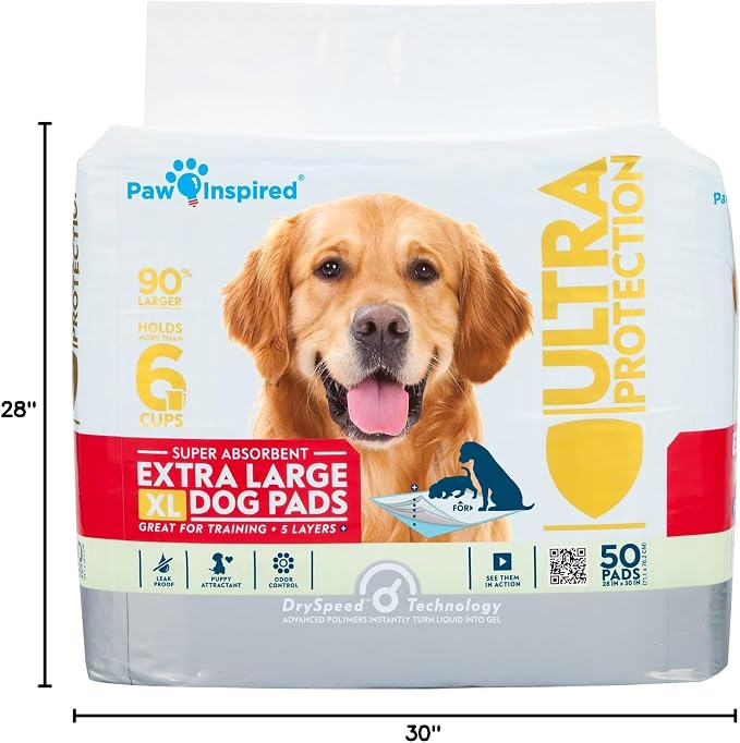 Paw Inspired 28"x30" Extra Large Puppy Pads, XL Dog Pee Pad, Potty Training in Bulk (300 Count)