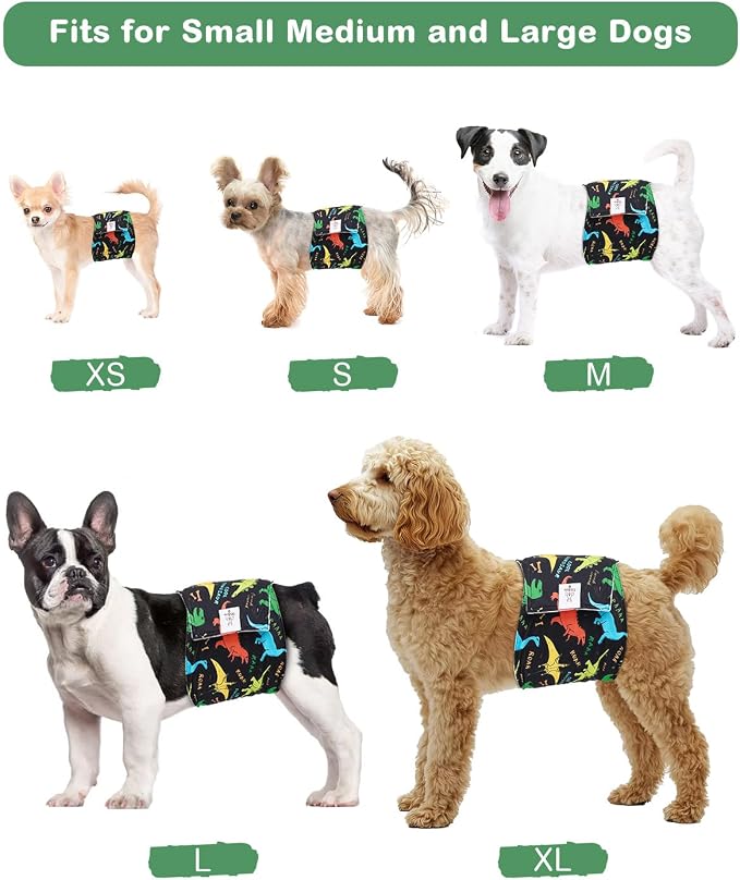 CuteBone Dog Diapers Male 4 Pack Puppy Wraps Reusable Doggie Belly Bands for Male Dogs Small Medium Large