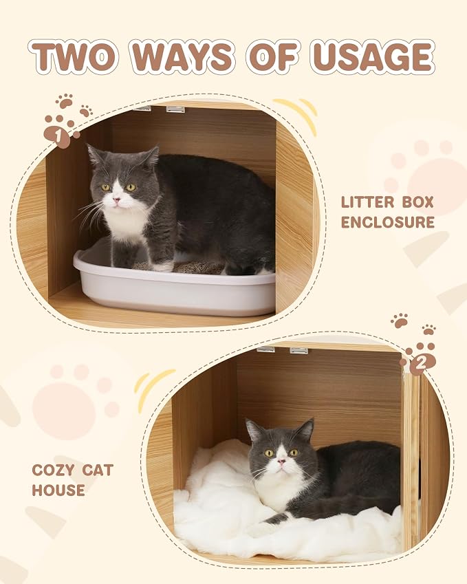Cat Litter Box Enclosure,Stylish Hidden Litter Box Furniture, Modern Cat Litter Furniture Cabinet, Side End Table, Cat House with Scratch Pad, for Living Room, Bedroom, Entry Foyer