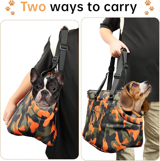 10mm Padded Tote Bag Carrier for Dog Cat Below 15.5lb/7kg-Camouflage Orange