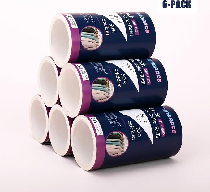 4 inch Lint Roller Refills Only for Scotch-Brite Pet Hair Pickup Everyday Clean Lint Rollers, 50% Stickier, 60 Sheets Each Refill, 6 Pack, 360 Sheets Total (1 3/4'' Inside Dia.)