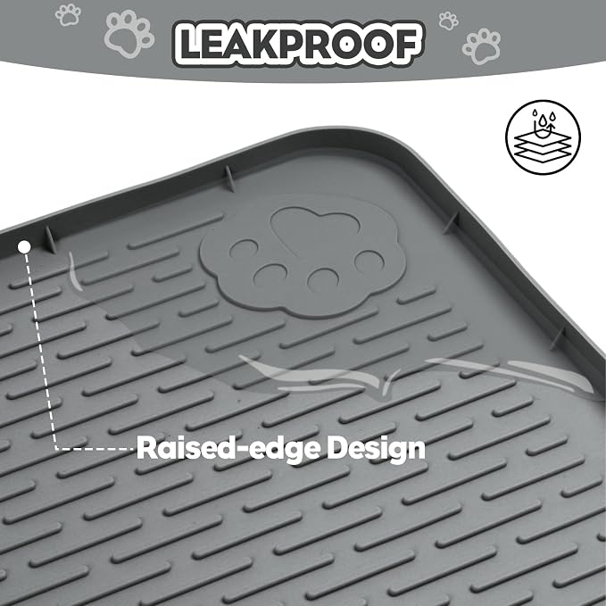 Cat Litter Mat, Extra Large 34" x 22" Silicone Mat Litter Trapping Mat for Scatter Control, Soft on Kitty Paws, Easy to Clean (Dark Grey)