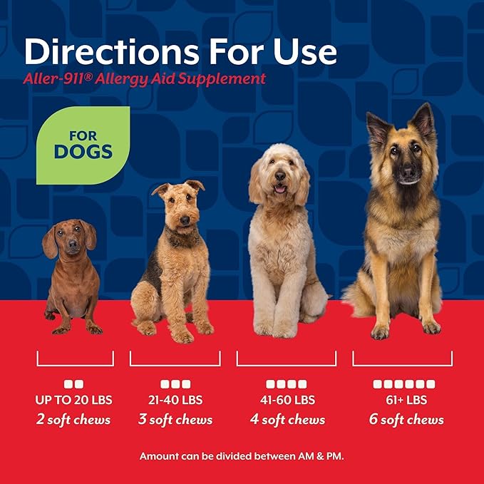NaturVet Aller-911 Advanced Allergy Aid for Dogs, Cats – Antioxidant-Rich Pet Supplement with Omegas, DHA, EPA – Helps Support Dog Immune System, Cat Respiratory Health, Skin Moisture 70 Soft Chews