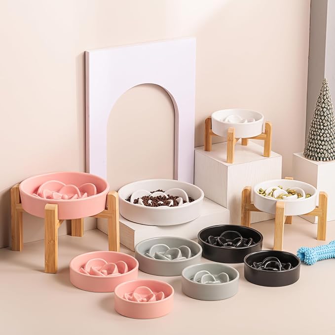 Pink Ceramic Slow Feeder Dog Bowl for Small and Medium Breeds,6.1 in Slow Feeding Bowl,Puzzle Cat Dog Food Bowl for Fast Eater,Maze Dish Puzzle Bowl for Small Dogs and Cats
