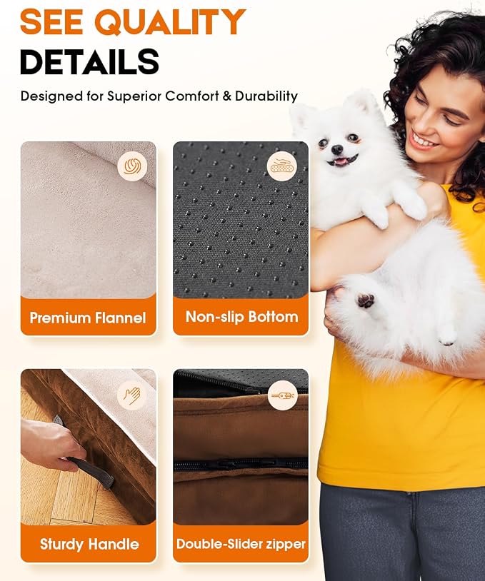 Upvilla Orthopedic Dog Bed, Four-Sided Cushioned Egg-Shaped Foam Dog Sofa, Waterproof Removable Cover, Cat Bed with Non-Slip Base, Small Pet Bed,Brown