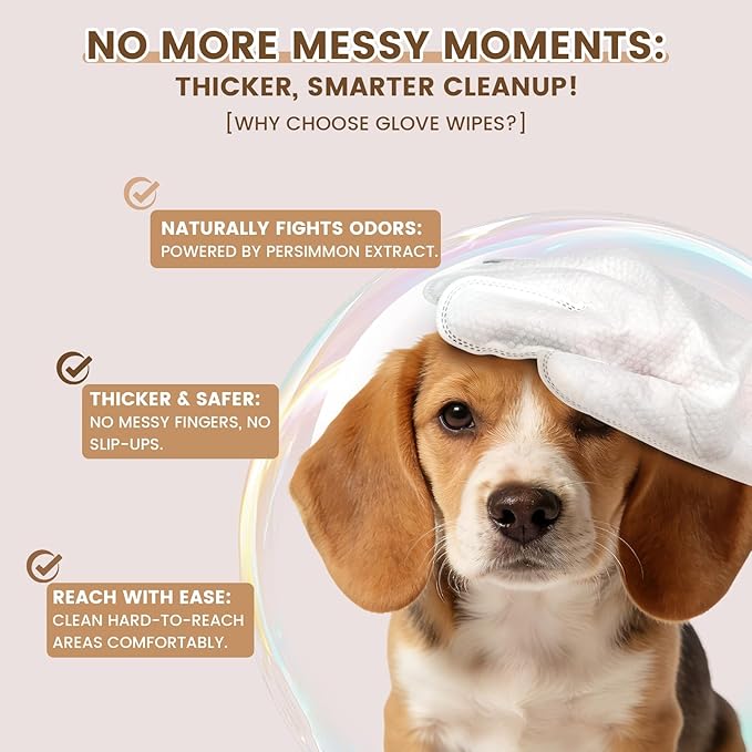 IMMHABI 50 Count Cleaning Deodorizing Pet Glove Wipes for Dogs & Cats, Hypoallergenic Dog Bath Wipes with Natural Deodorizer Persimmon Tannin, Pet Bathing Wipes for Horse Coat Care Coconut Scent
