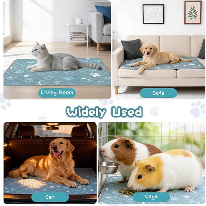 6 Packs Washable Guinea Pig Cage Liners with with Paw Print, Waterproof Guinea Pig Pee Pads Reusable Absorbent Bedding Anti Slip Mats for Small Animals Bunny Rabbit Hamster (Blue, 24 x 18in)