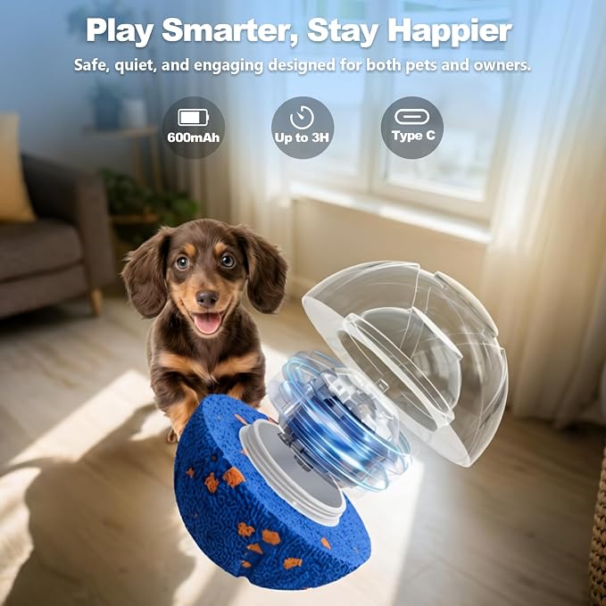 Interactive Dog Toys, Smart Dog Ball - 3.2 Inch, Automatic Moving Bouncing, E-TPU Material, Chew-Proof, Rechargeable, IPX7 Waterproof for Medium Large Dogs - Indoor & Outdoor