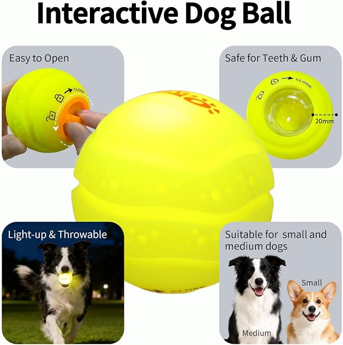 LaRoo 2026 New Version LED Dog Ball, USB Type-C Rechargeable Motion Activated Light Up Dog Ball, IP56 Waterproof Soft Silicone Interactive Glow Light Up Ball for Dog Night Outdoor Play, 2.5 Inch
