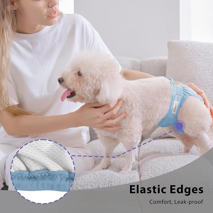 Vecomfy Reusable Female Dog Diapers for Small Dogs,(4 Pack) Easy Absorbent Puppy Diapers for Peeing,in Heat,Dog Period Panties,S