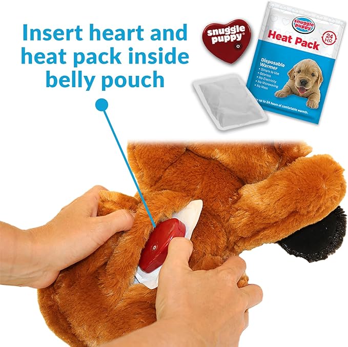 Snuggle Puppy Original Heartbeat Puppy Toy with Real-Feel Pulse & Heat Pack, Calming Sleep Aid for Puppy Anxiety, Crate Training, First Nights & New Puppy Transition - Biscuit Plus 6 Heat Packs