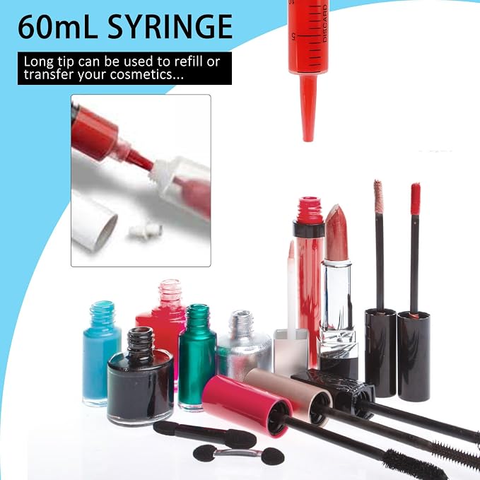 50 Pack 60mL Large Plastic Syringes with Catheter Tip and Caps, Clear Measuring Syringes for Liquids, Oral Feeding, Labs, Dispensing, Jello Shots, Home and Craft Use, No Needle