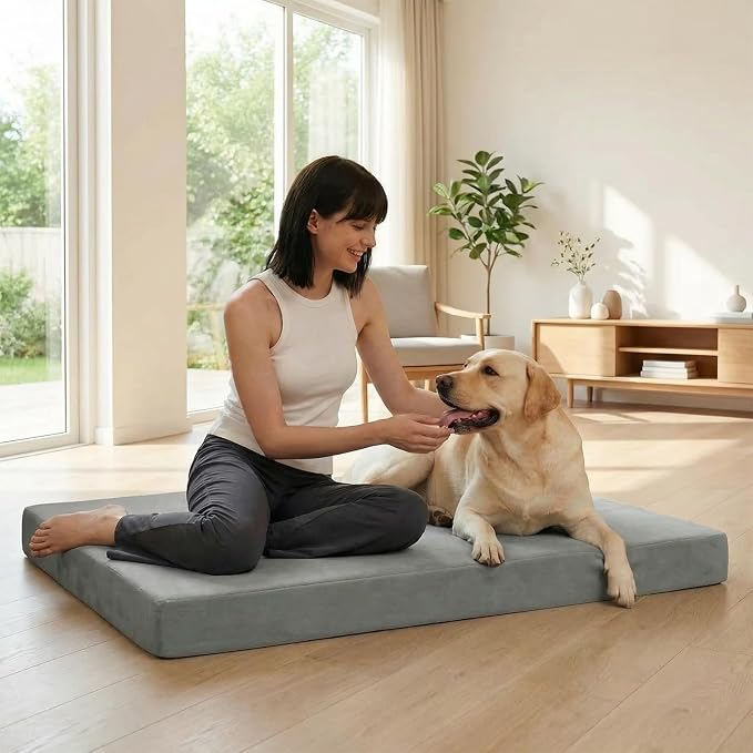 LILNAP Indestructible Dog Beds for Large Dogs, Chew Proof Dogs Bed with Orthopedic Egg Foam, Outdoor Pet Bed Mat with Washable Cover for Crate Pad and Cages,Jumbo 55"x42"x4"