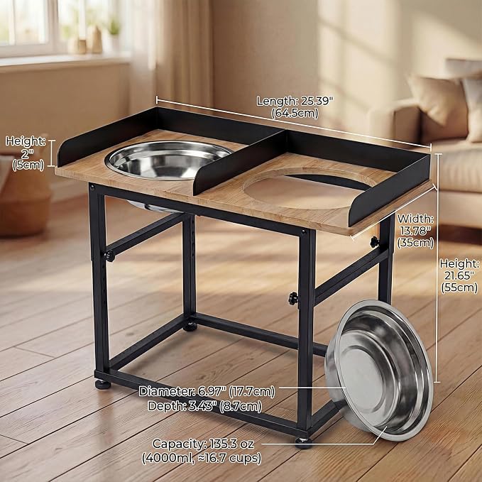 Raised Dog Bowl for Large Dogs,Elevated Dog Bowls Steel Dog Bowls for Food & Water (DB08-Black, 21.6inch 8L)