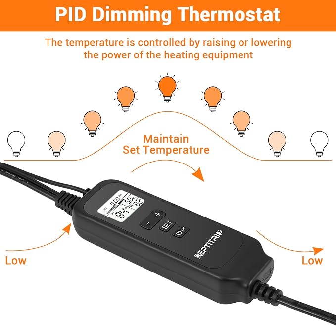 REPTITRIP 5.5" Reptile Heat Lamp Fixture with PID Dimming Thermostat, Independent Day Night Temperature Control, MAX 100W (Bulb Not Included)