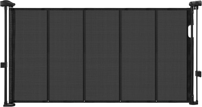 VEVOR Retractable Baby Gate, 34 inch Tall, Extends up to 55 inch Wide, Retractable Gate for Kids or Pets, Mesh Material, Easy to Install for Indoor Stairs, Doorways, Hallways, Playrooms, Black