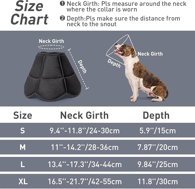 Soft Dog Cone for Dogs,Breathble Adjustable Dogs Recovery Collar After Surgery,Protective Elizabethan Cones,E Collar Alternative to Stop Licking,Comfortable Dog Cones,Black,S
