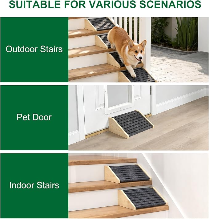 TIMHAKA 3 Pack Dog Ramp for Stairs, Upgraded Widened Non-Slip Dog Stairs for Small Medium Dogs, Wooden Pet Steps for Staircase, Steps and Stairs Assist for Injured & Aged Pets