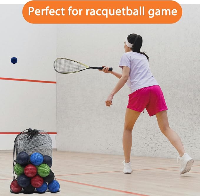Magicorange 20 Pack Racquetball Multi Colored Racquetballs High Bounce Rubber Racquetballs with a mesh Bag