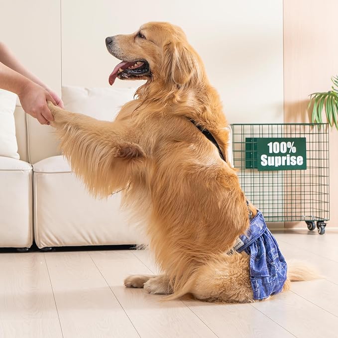 3 Pack Avont Washable Female Dog Diaper with Suspender, Reusable Girl Doggie Diapers for Small Medium Large Doggy in Heat Cycle Period Incontinence -L