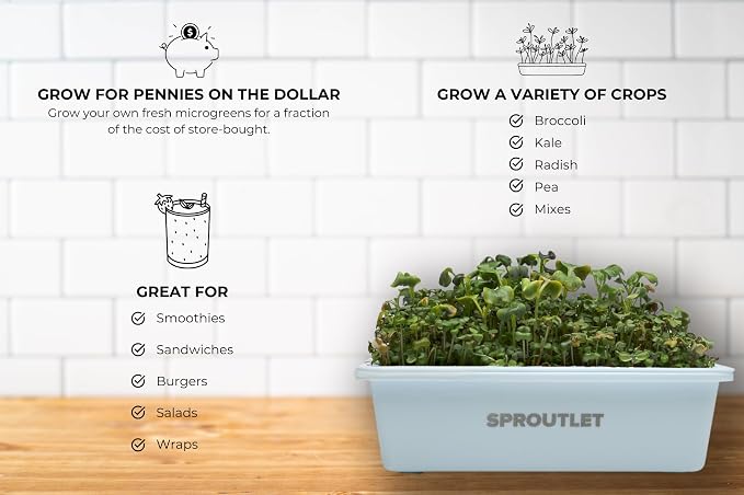 Sproutlet Self-Watering Microgreens Growing Kit – Easy Indoor Garden for Fresh Microgreens in Days – Reusable Trays, Organic Seeds & Grow Mats – No Soil, No Mess (Pearl, 3-Pack)