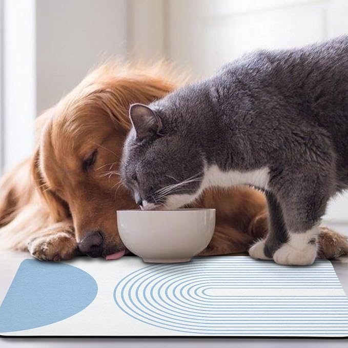 Dog Food Mats,Cat Absorbent Water Bowl Feeding Mats Pet Placemats for Food and Water Blue Bohemia 17 * 30 inch