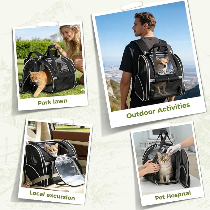 Lekereise Widened Pet Backpack Travel, Wide Pet Carrier Backpack for Large Cats and Dogs up to 20 lbs, Breathable Mesh Backpack Carrier with Sun Shade, Leash, Hand Carry for Travel Vet Car, Black