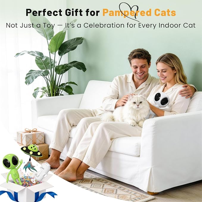 Cat Laser Toy, 2-in-1 Interactive Cat Toys with Dual Laser & Catnip Dangler, Smart Motion-Activated Random Trajectory, 4 Speed Modes, Rechargeable, Quiet & Clamp Design for Bored Indoor Cats