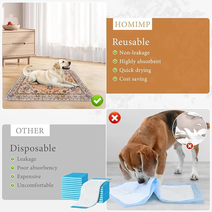 Homimp Washable Pee Pads for Dogs, 4 Pack Reusable Puppy Pads Waterproof, Absorbent and Leakproof Dog Pee Pads, Non Slip Puppy Training Pads, Pet Mat for Floor,Crate,Couch,Whelping,Khaki, 18"x24"