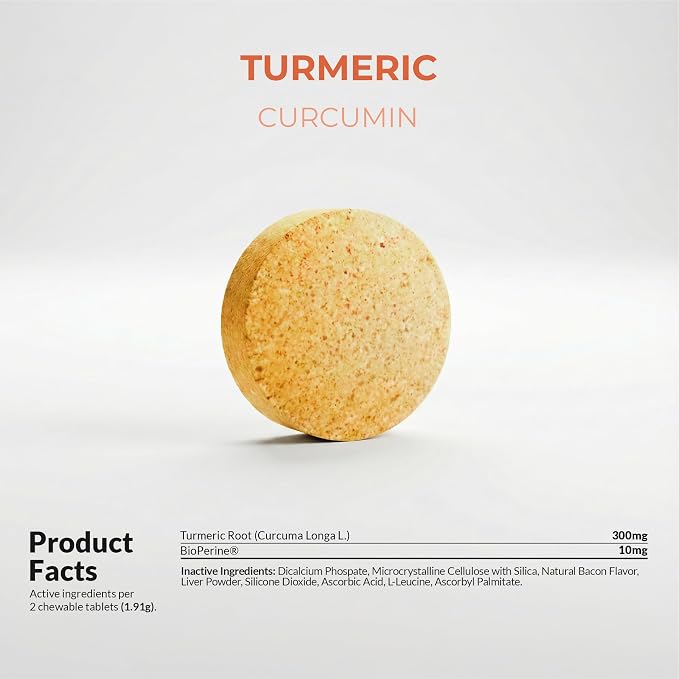 Turmeric for Dogs 120 Tablets - Anti-Inflammatory, Joint & Collagen | Curcumin & BioPerine for maximum absorption. Supports joint health, reduces inflammation & eases pain. 120 chewable tablets.
