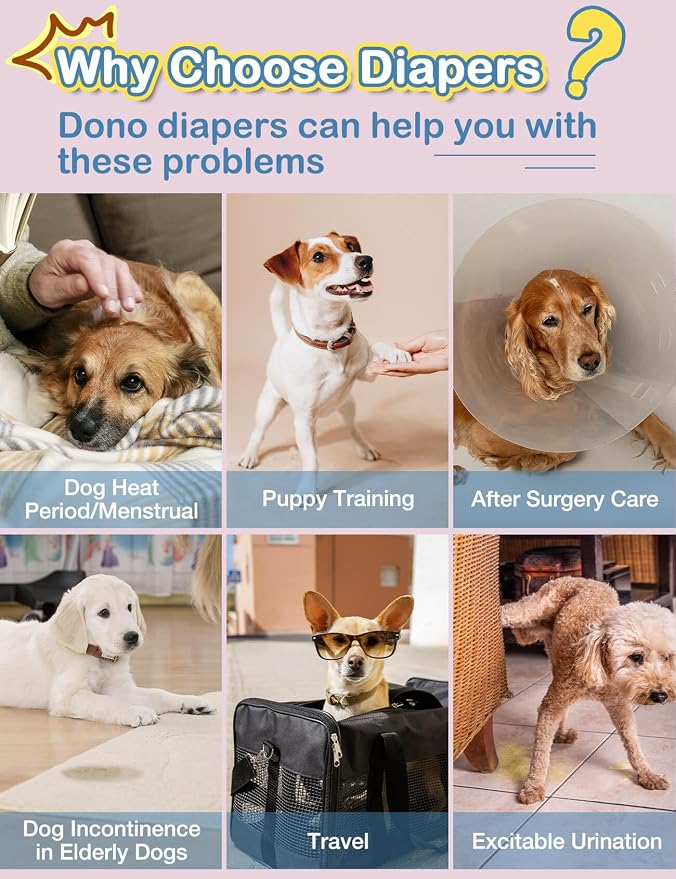 Dono Disposable Pull Up Dog Diapers Female for Small Dogs-60Count, Size M | 360° Elastic Waistband, For Female in Heat, Super Absorbent SAP Core, Wider Leak-Proof Edges, Tail Hole, Breathable Fabric