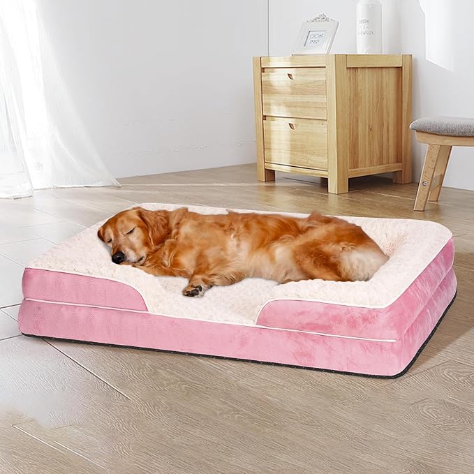 Orthopedic Dog Bed for Large Medium Sized, Washable Memory Foam Large Dog Bed, Durable Medium Pet Sofa with Removable Cover, Washable Waterproof Pet Couch Beds(Pink, XL)