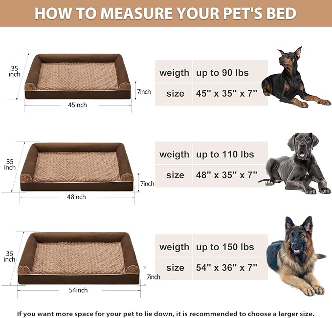 BFPETHOME Orthopedic Washable Dog Beds Large Sized Senior Dog for Comfy Sleeping with Removable Cover, Waterproof Big Soft Pet Couch Bed for Dogs Rerlax