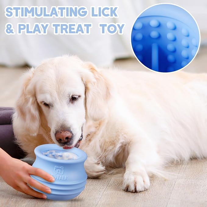 Dog Enrichment Treat Toy, Long-Lasting Wobbly Interactive Freeze Lick Toys for Dogs, Stuffable Puzzle Feeder Toy for Boredom, Silicone Treat Dispensing Chew Toy (Baby Blue,S)