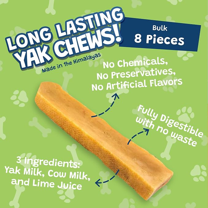 Yeti Dog Chew - Yak Cheese Himalayan - Healthy Long Lasting - Yak Chews for Large, Medium and Small Dogs - Yak Bones for Dogs - Natural Yak Cheese - X-Large, 3 lb, Approx 8 Pcs
