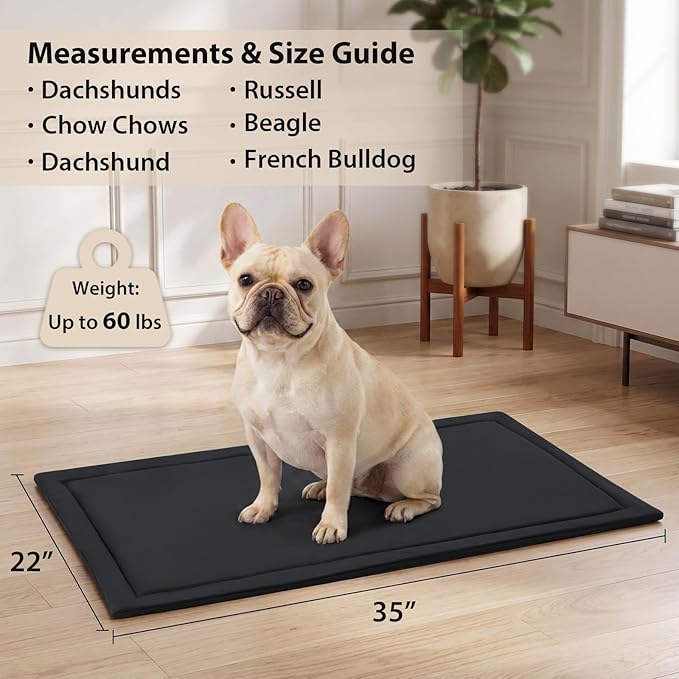 RRPETHOME Indestructible Chew Proof Dog Bed For Aggressive Chewers, Durable Tough Waterproof Dog Crate Mat Pad For Teething Puppies, Heavy Duty Outdoor Kennel Pad For Large Anxiety Dogs, Black 35"x22"