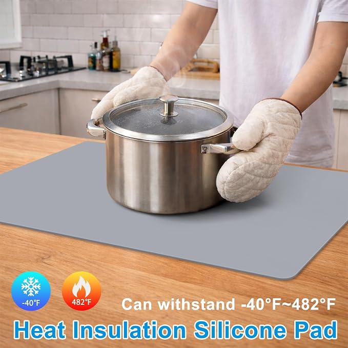 AECHY Silicone Mats for Kitchen Counter 27.5 x 16.5 Inch, 2mm Thick – Multipurpose Silicone Mat Thick Heat Resistant Mat Shipped Rolled Up Kitchen Counter Mat Nonslip Silicone Mats, Dark Gray