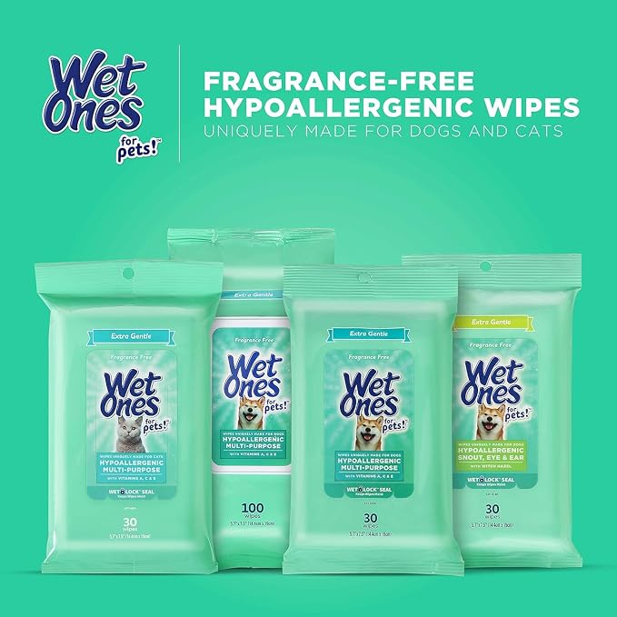 Wet Ones for Pets Extra Gentle Dog Wipes with Witch Hazel - Fragrance-Free, Hypoallergenic Pet Grooming Wipes for Snout, Eye, and Ear Areas, Sensitive Skin, 30 Count - 2 Pack