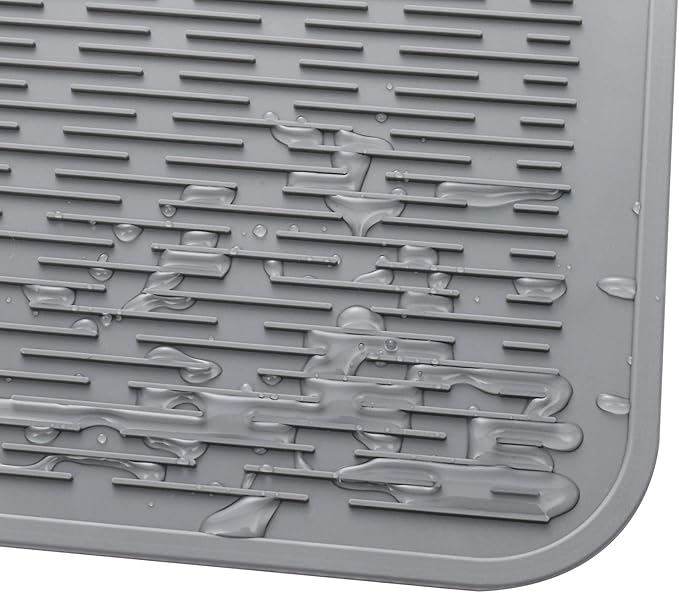 MicoYang Silicone Dish Drying Mat for Multiple Usage,Easy clean,Eco-friendly,Heat-resistant Silicone Mat for Kitchen Counter or Sink,Refrigerator or Drawer Liner Grey 3XL 28 inches x 18 inches