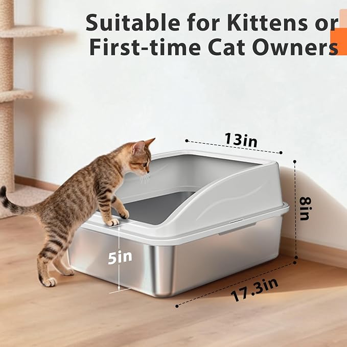 AIPERRO Stainless Steel Litter Box | XL and Small Metal Litter Box with High Sided | Anti-Urine Leakage| Non-Stick Bottom