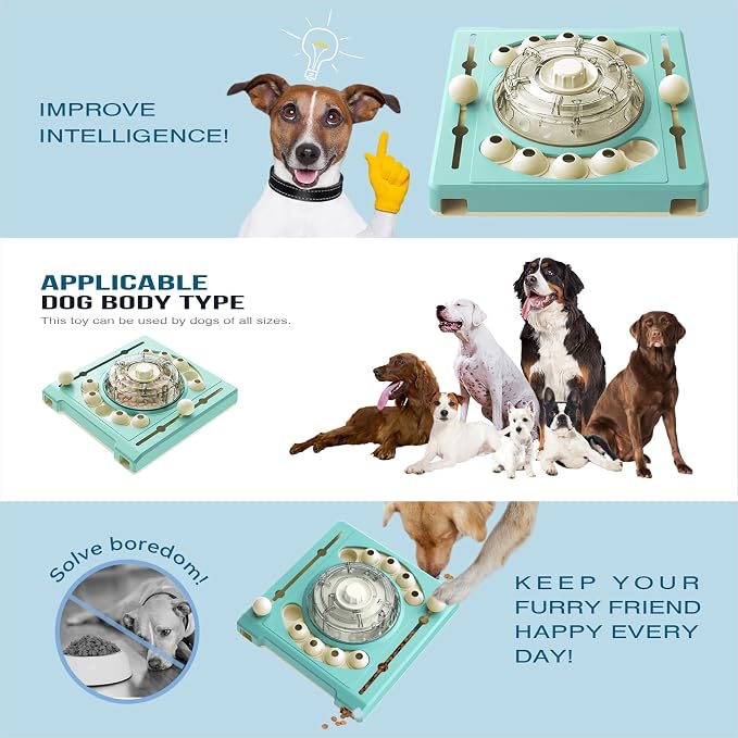 KADTC Large-Size Dog Puzzle Toy, Mental Stimulation for Dogs, Slow Feeder | Spin-to-release treat dispenser creates treats-in-motion, with 2 levels + 3 play modes for slower eating and enrichment.