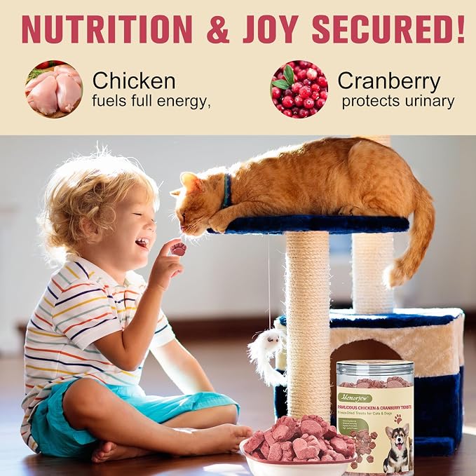 Memorjew 50g Chicken & Cranberry Freeze- Dried Blend for Cats & Dogs, Natural Grain-Free Nutritious Snack, No Artificial Additives(Chicken & Cranberry 50g)