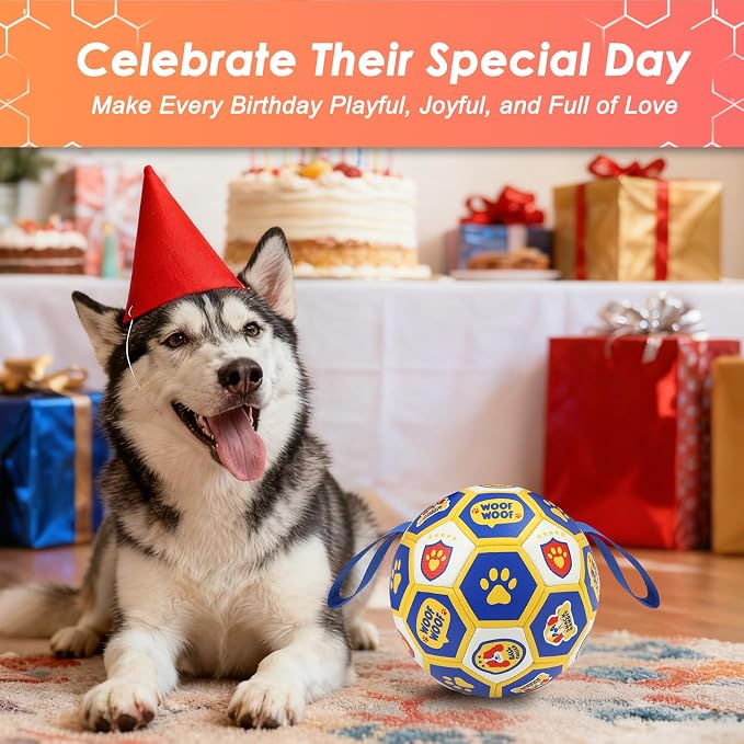 Vivifying Dog Toys Balls, 6 Inch Durable PU World Cup Soccer Ball for Small Medium Dogs, Interactive Training Toy for Indoor and Outdoor Tug-of-War