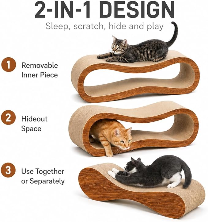 Simple Deluxe Cat Scratcher, 2 in 1 Cat Scratching Board, Cat Cardboard, Scratch Lounger, Large, 27.56 x9.45 x8.86 inch