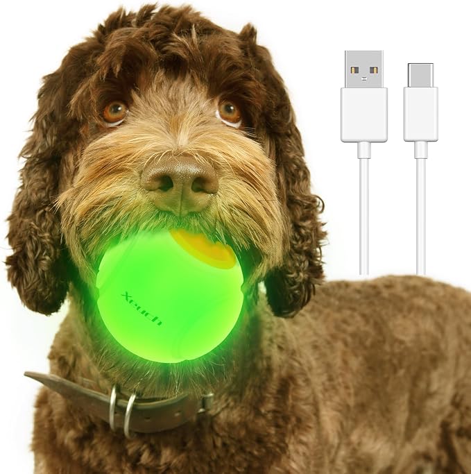 Xeuch Light Up Dog Balls, LED Dog Toy Ball Rechargeable, Bounce-Activated Durable Fetch Ball Grow in The Dark, Night Glowing Toy, Natural Rubber, Color Changing LED, 2.5 inches-Orange