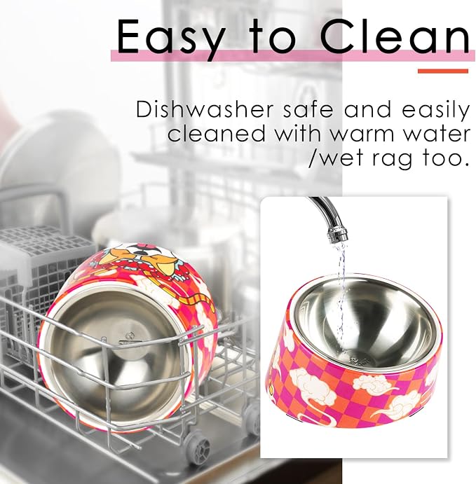 Super Design Mess Free 15° Slanted Bowl for Dogs and Cats, Tilted Angle Bulldog Bowl Pet Feeder, Non-Skid & Non-Spill, Easier to Reach Food