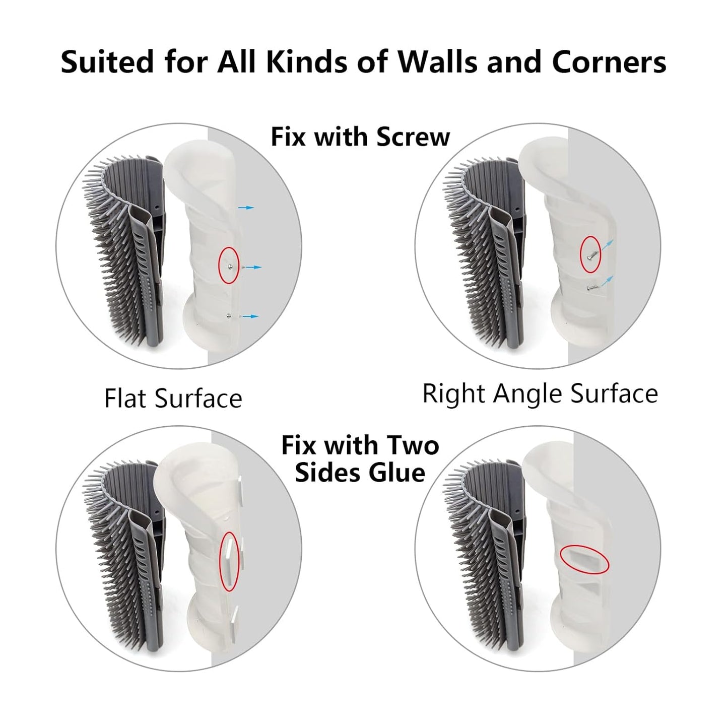 Extended (6.1") 2 Pack Self Grooming Cat Brush - Wall Corner Scratcher with Massage Combs for Long and Short Fur Cats, Kittens (Grey)