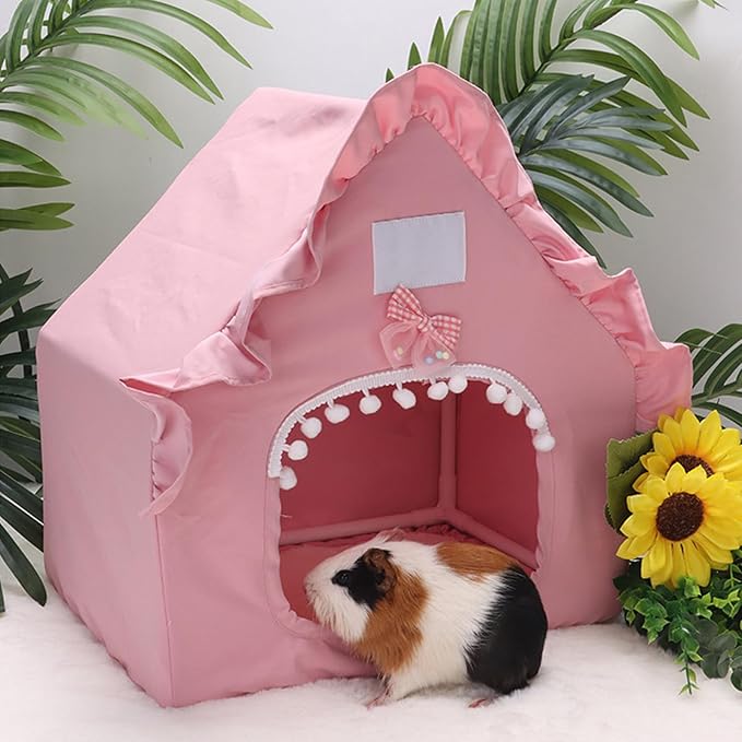 Hamster Hideout Tent with Curtain,Bunny Hideout, Machine Washable Guinea Pig Hide Tent Houses & Habitats, Triangular Hideout Shelter Small Animal Bed,Ferret, Rat, Chinchilla, Squirrel(Green)
