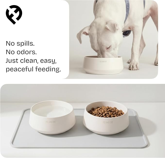 Fei & Eve Dog Bowl 48 Oz, Cloud White - Stain & Odor Resistant | Shatterproof | Non-Slip | Stable Design | for Small, Medium Breeds | Food and Water